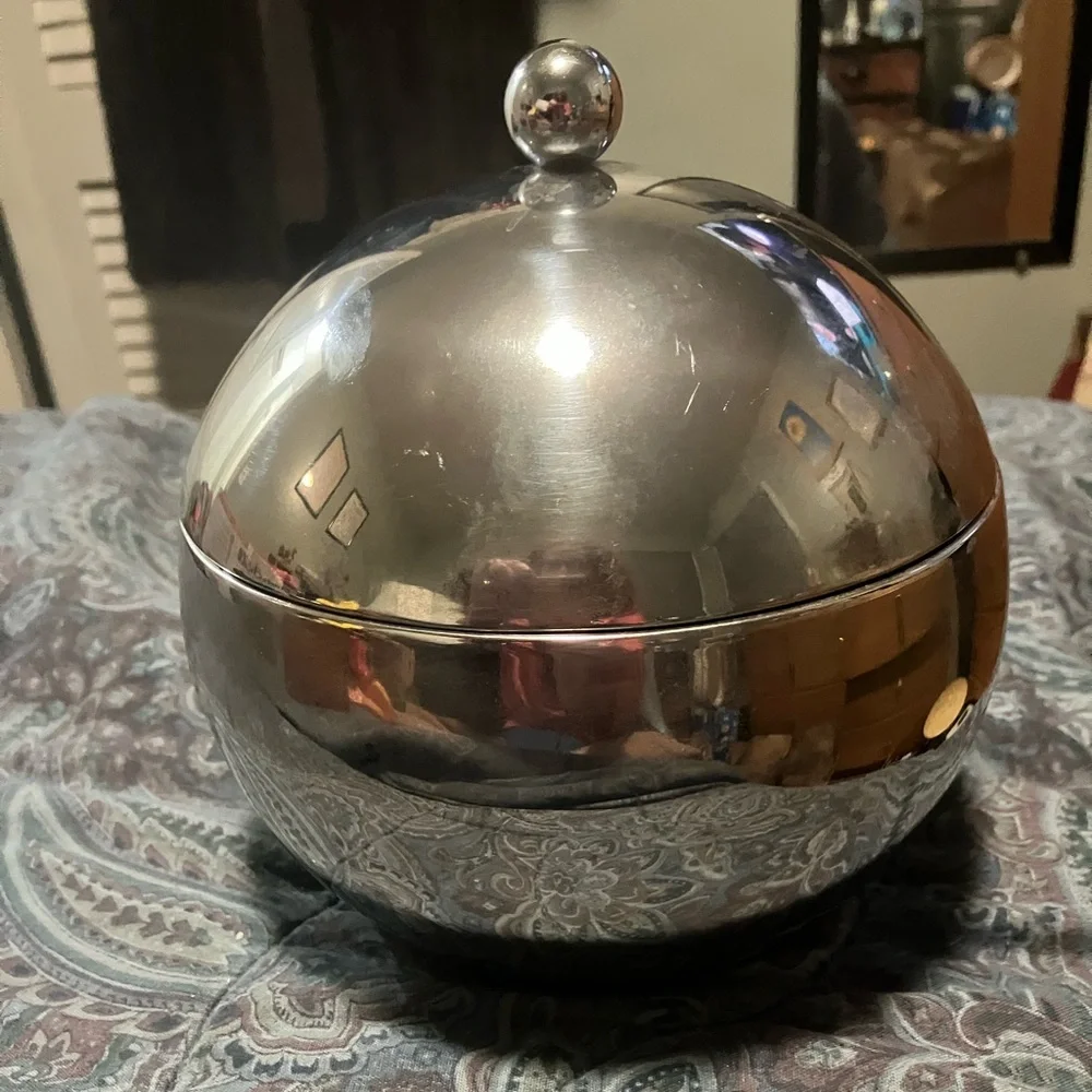 Vintage Stainless Steel Insulated Spherical Ice Bucket